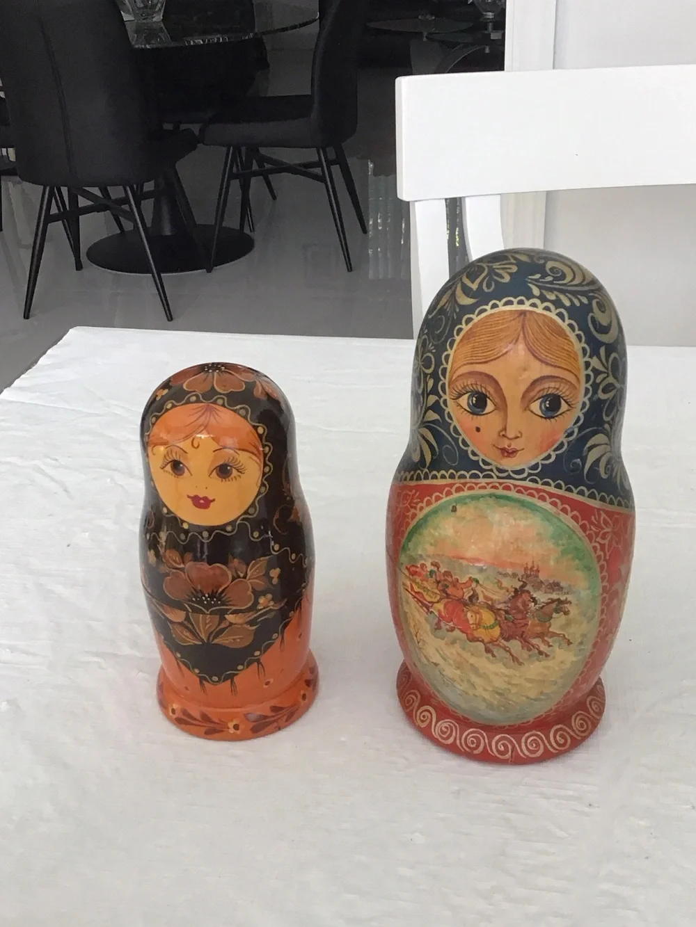 Hand-Painted Matryoshka Nesting Dolls in Orange and Black - Set of 2